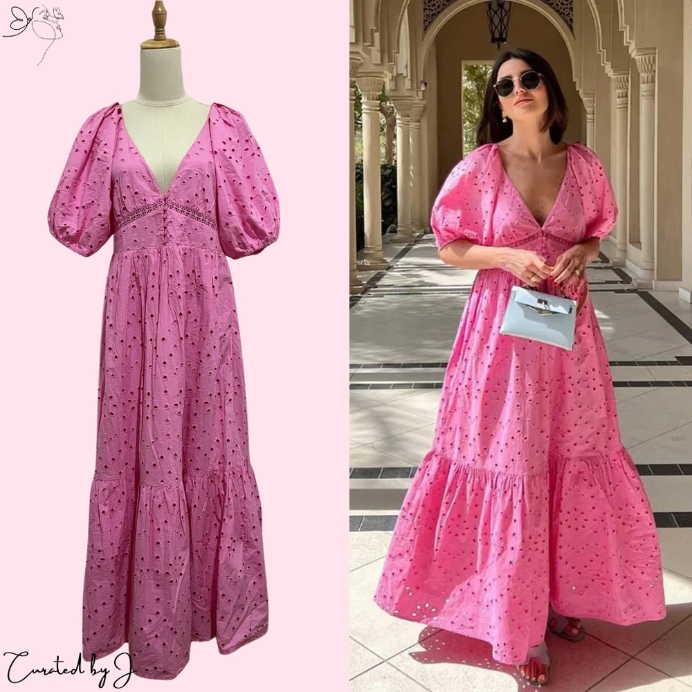 Zara Pink Eyelet Embroidered Maxi Dress